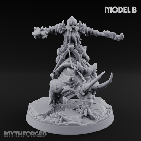 Tusks Raised Bellowing Triceratop Riding Dwarves B Miniature for Dungeons and Dragons, Pathfinder or other TTRPGs