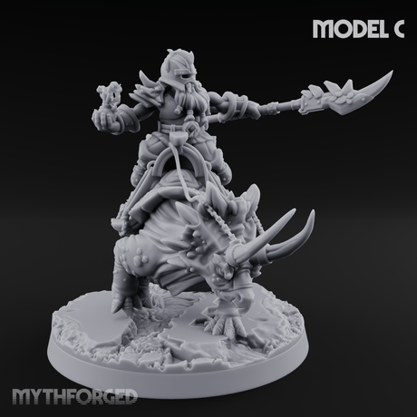 Tusks Raised Bellowing Triceratop Riding Dwarves Miniature for Dungeons and Dragons, Pathfinder or other TTRPGs