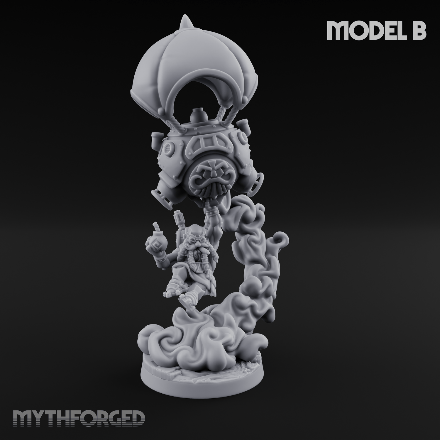 Floating Above Dwarf Bombardiers Miniature for Dungeons and Dragons, Pathfinder or other TTRPGs