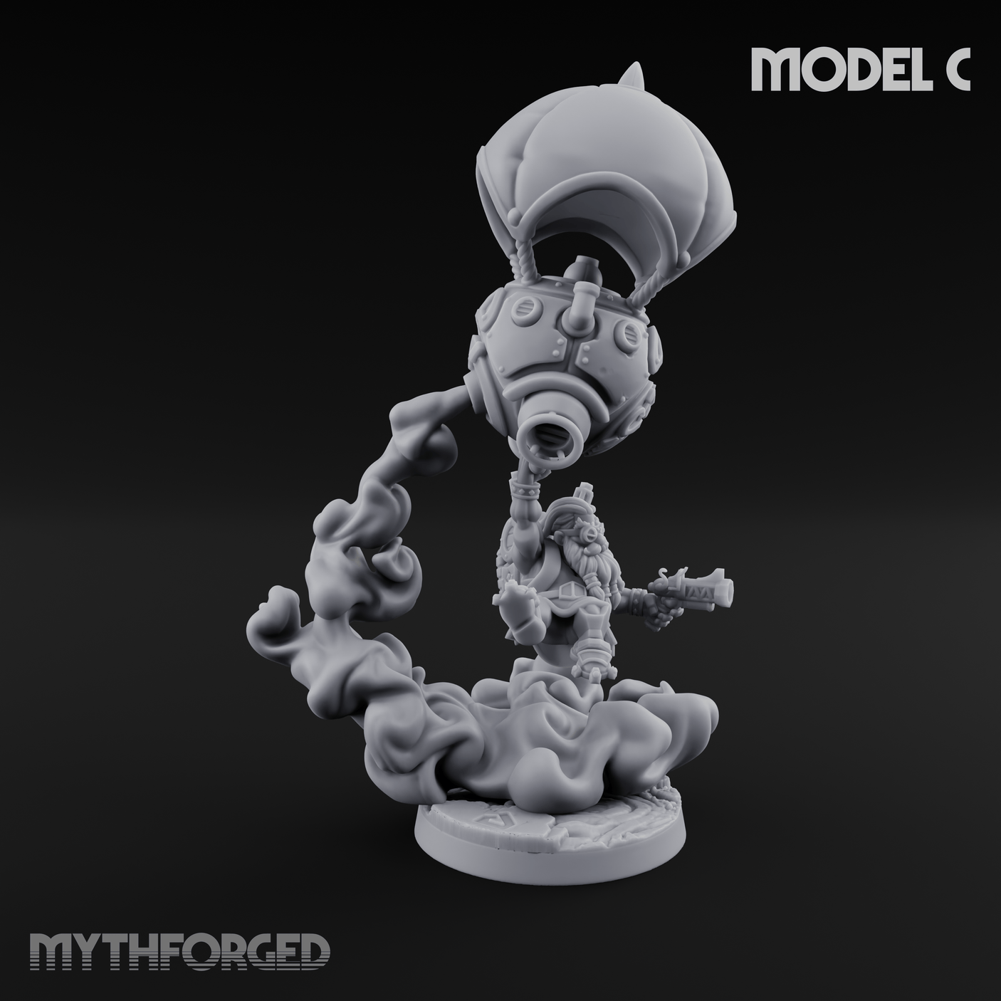 Floating Above Dwarf Bombardiers Miniature for Dungeons and Dragons, Pathfinder or other TTRPGs