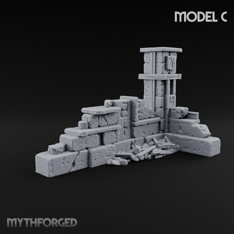 Snow Capped Ruined Stone Wall Set — C · Standard