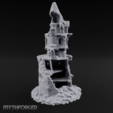 Wall-Sheared Rubble-Strewn Townhouse Tower Ruins Miniature for Dungeons and Dragons, Pathfinder or other TTRPGs