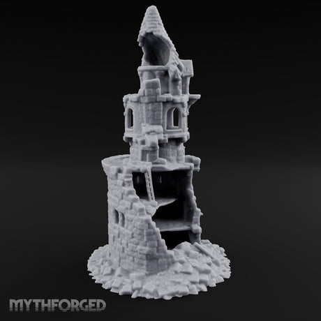 Wall-Sheared Rubble-Strewn Townhouse Tower Ruins Miniature for Dungeons and Dragons, Pathfinder or other TTRPGs