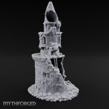 Wall-Sheared Rubble-Strewn Townhouse Tower Ruins Miniature for Dungeons and Dragons, Pathfinder or other TTRPGs