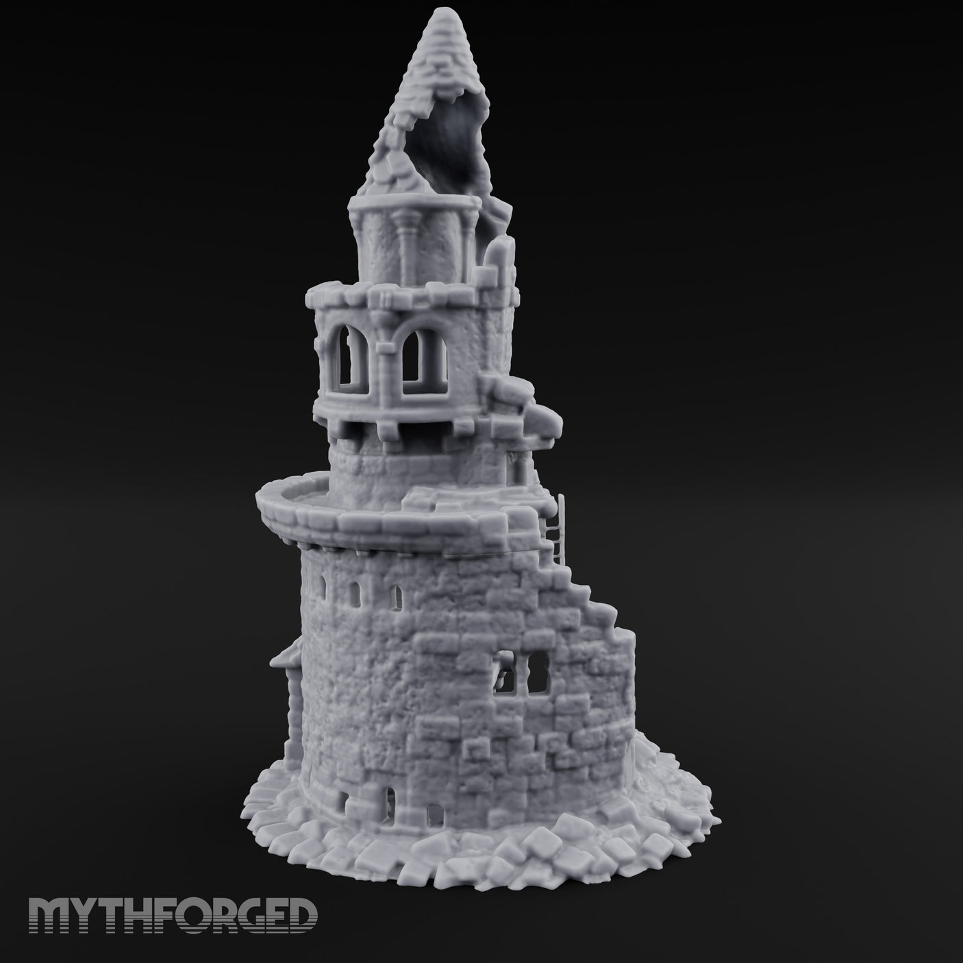 Wall-Sheared Rubble-Strewn Townhouse Tower Ruins Miniature for Dungeons and Dragons, Pathfinder or other TTRPGs