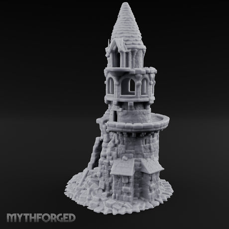 Wall-Sheared Rubble-Strewn Townhouse Tower Ruins Miniature for Dungeons and Dragons, Pathfinder or other TTRPGs