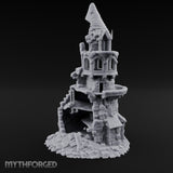 Wall-Sheared Rubble-Strewn Townhouse Tower Ruins Miniature for Dungeons and Dragons, Pathfinder or other TTRPGs