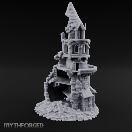 Wall-Sheared Rubble-Strewn Townhouse Tower Ruins Miniature for Dungeons and Dragons, Pathfinder or other TTRPGs