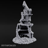 Wall-Sheared Rubble-Strewn Townhouse Tower Ruins Miniature for Dungeons and Dragons, Pathfinder or other TTRPGs