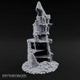 Wall-Sheared Rubble-Strewn Townhouse Tower Ruins Miniature for Dungeons and Dragons, Pathfinder or other TTRPGs