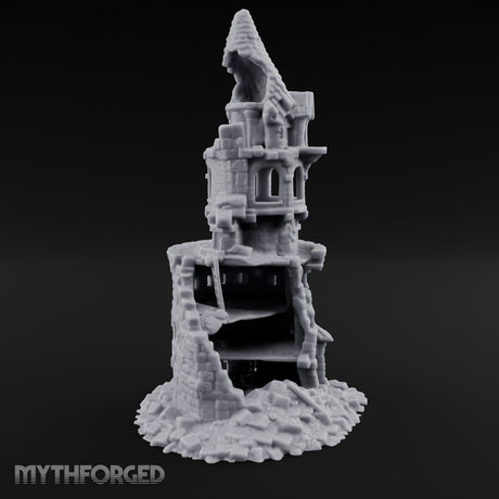 Wall-Sheared Rubble-Strewn Townhouse Tower Ruins Miniature for Dungeons and Dragons, Pathfinder or other TTRPGs