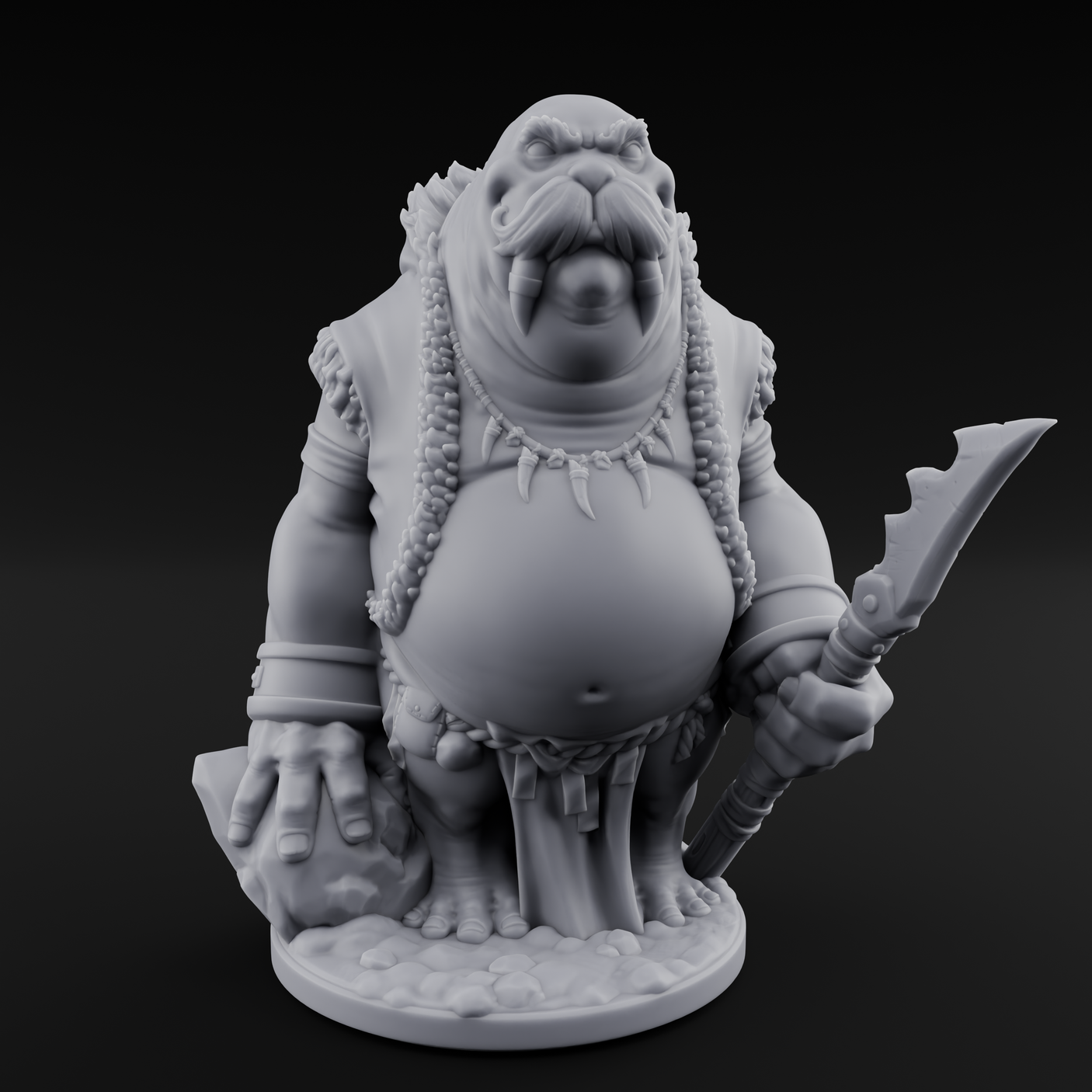 Belly Out Prowling Walrusfolk Hunters Miniature for Dungeons and Dragons, Pathfinder or other TTRPGs