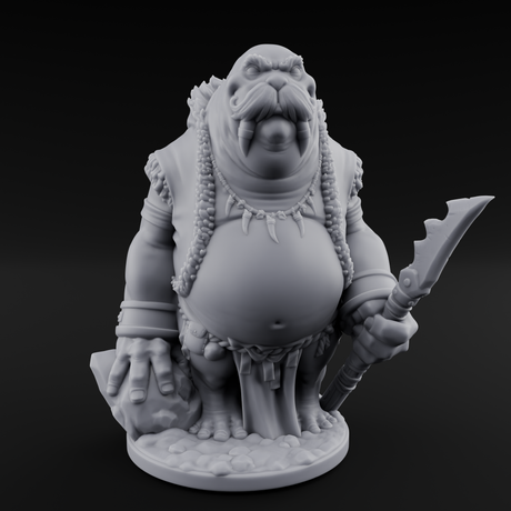 Belly Out Prowling Walrusfolk Hunters Miniature for Dungeons and Dragons, Pathfinder or other TTRPGs