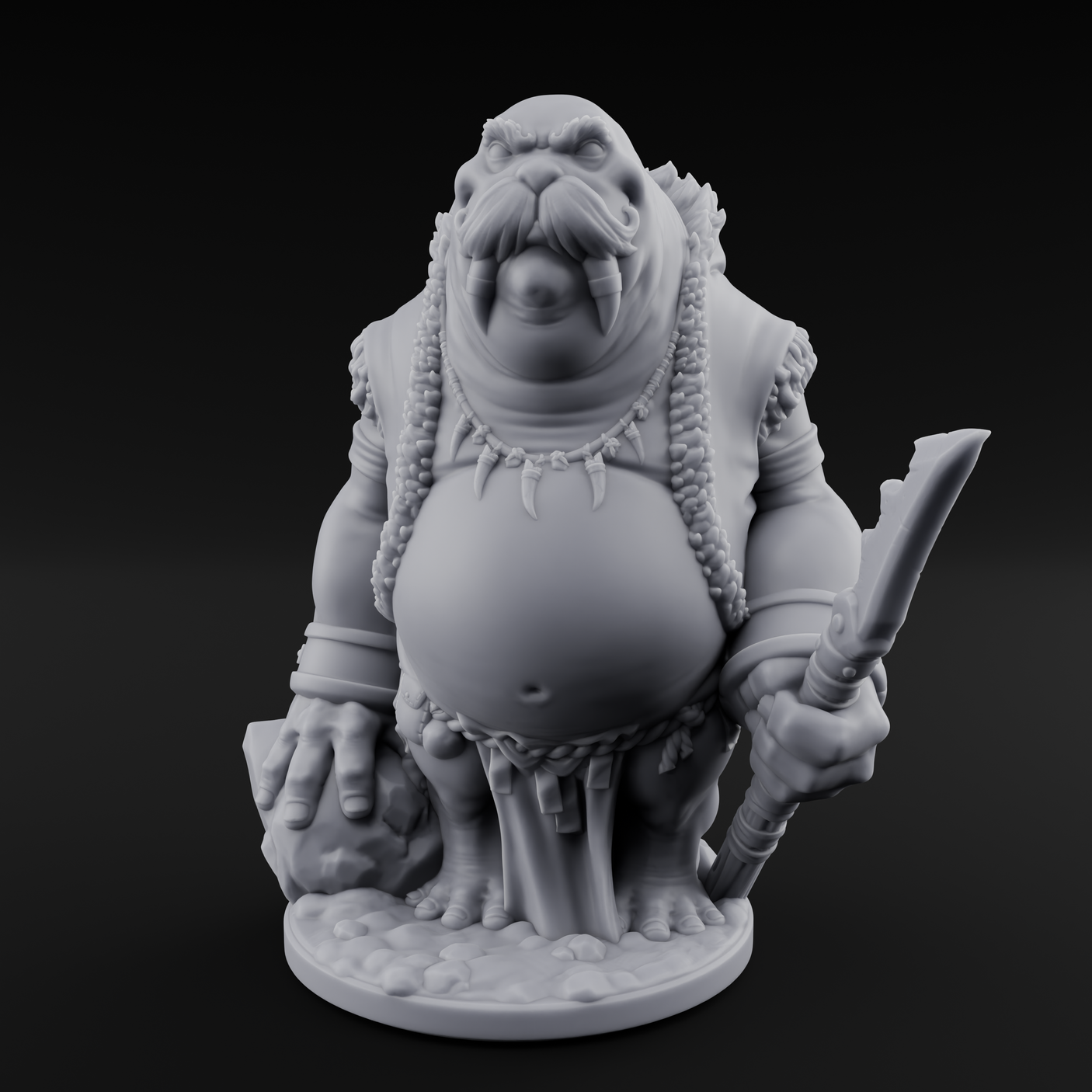Belly Out Prowling Walrusfolk Hunters Miniature for Dungeons and Dragons, Pathfinder or other TTRPGs