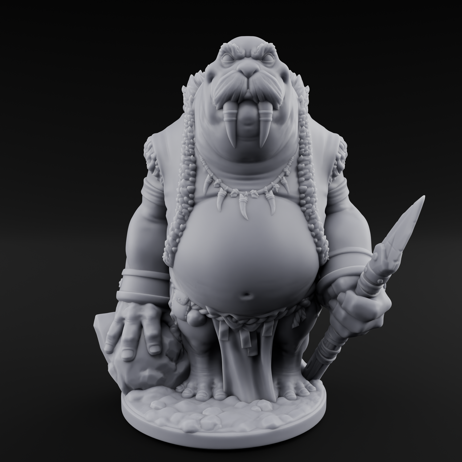 Belly Out Prowling Walrusfolk Hunters Miniature for Dungeons and Dragons, Pathfinder or other TTRPGs