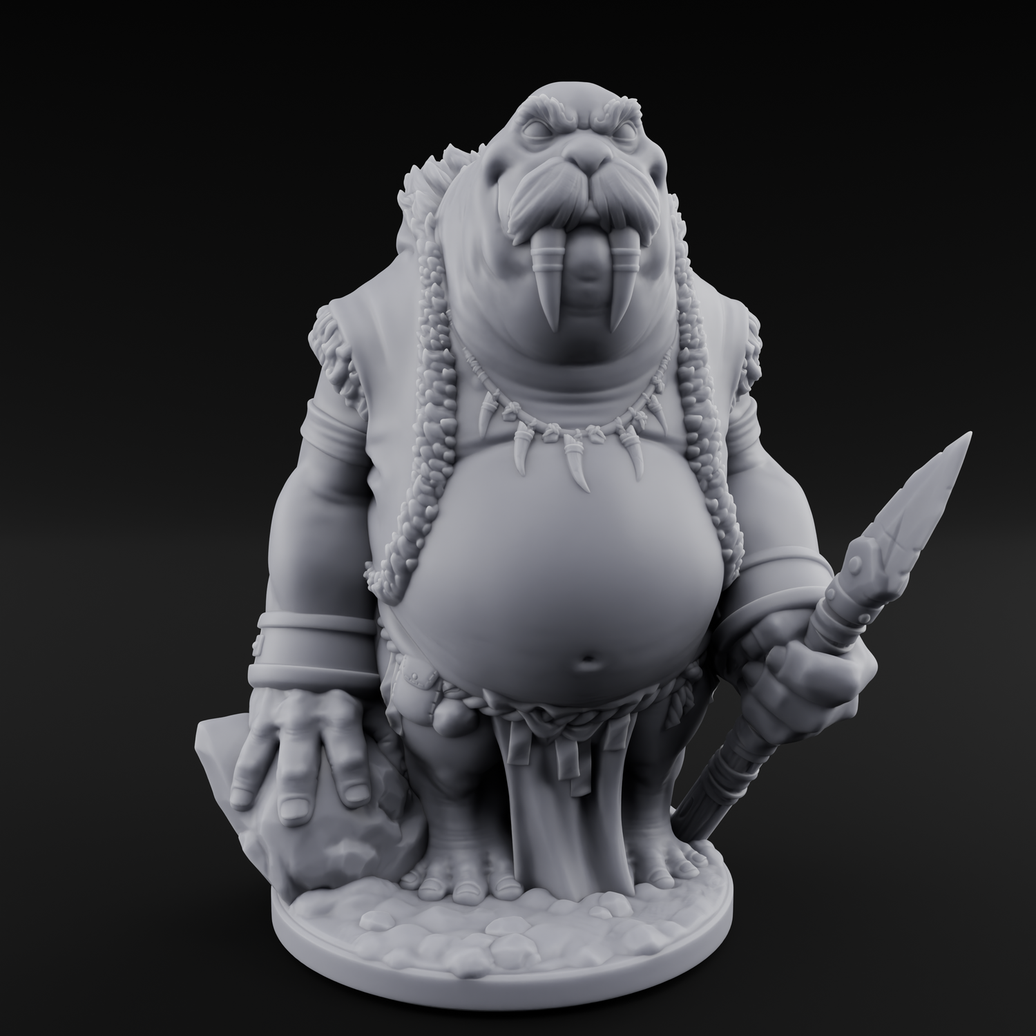 Belly Out Prowling Walrusfolk Hunters Miniature for Dungeons and Dragons, Pathfinder or other TTRPGs