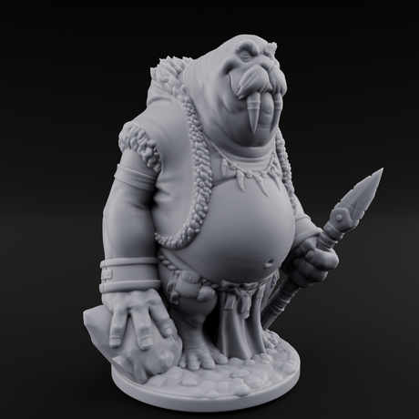 Belly Out Prowling Walrusfolk Hunters Miniature for Dungeons and Dragons, Pathfinder or other TTRPGs