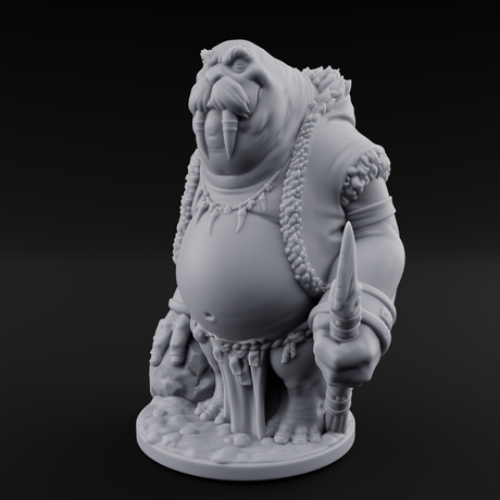 Belly Out Prowling Walrusfolk Hunters Miniature for Dungeons and Dragons, Pathfinder or other TTRPGs