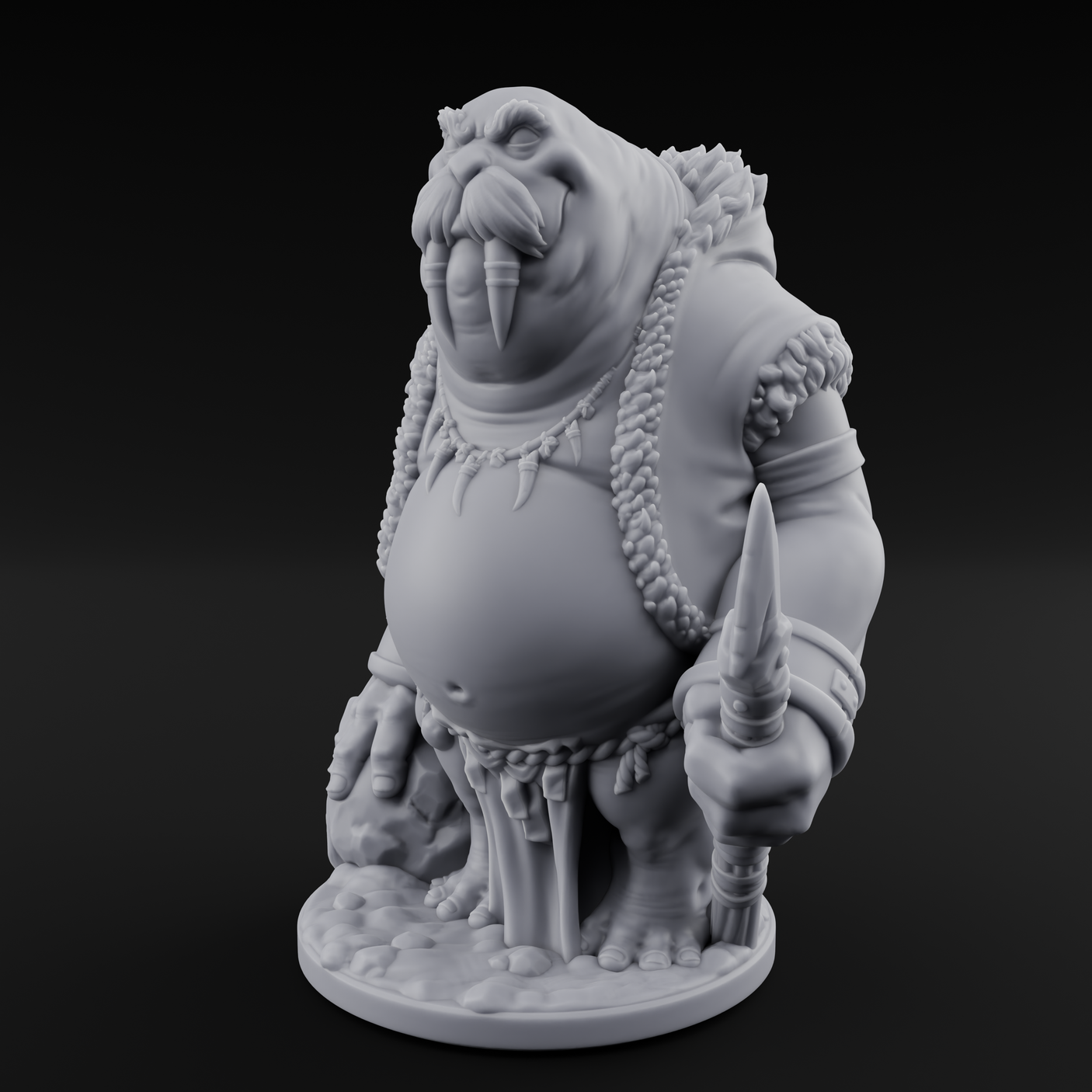 Belly Out Prowling Walrusfolk Hunter B Miniature for Dungeons and Dragons, Pathfinder or other TTRPGs