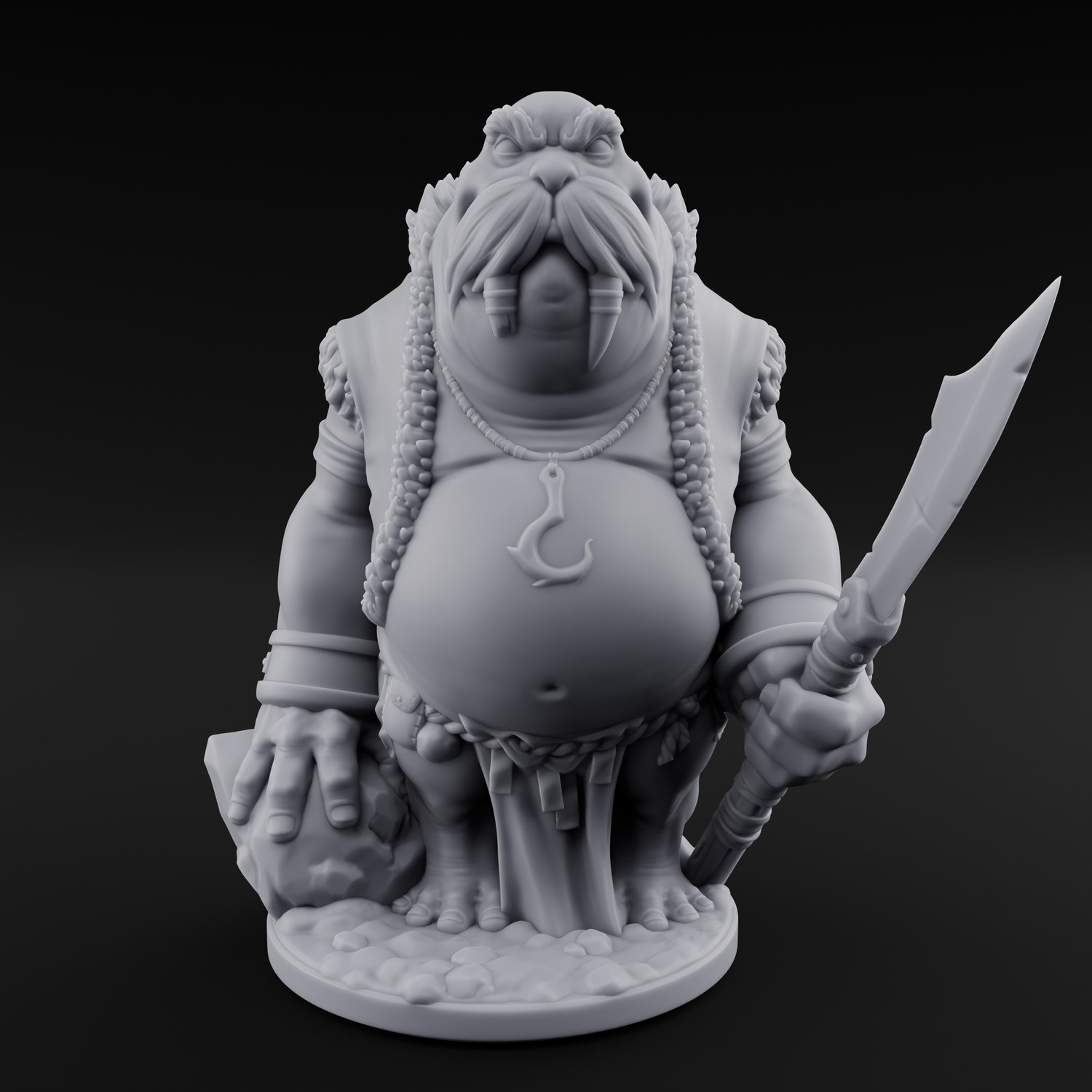 Belly Out Prowling Walrusfolk Hunters Miniature for Dungeons and Dragons, Pathfinder or other TTRPGs