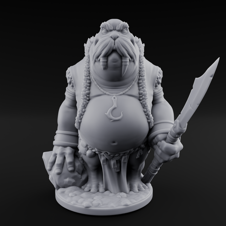 Belly Out Prowling Walrusfolk Hunters Miniature for Dungeons and Dragons, Pathfinder or other TTRPGs