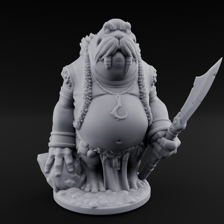 Belly Out Prowling Walrusfolk Hunters Miniature for Dungeons and Dragons, Pathfinder or other TTRPGs
