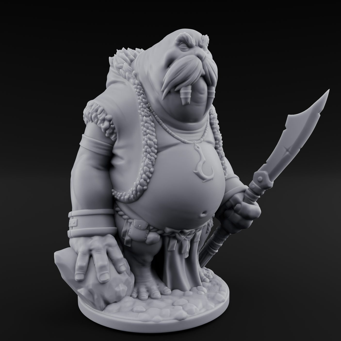 Belly Out Prowling Walrusfolk Hunters Miniature for Dungeons and Dragons, Pathfinder or other TTRPGs
