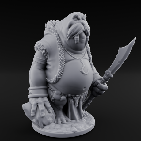 Belly Out Prowling Walrusfolk Hunter C Miniature for Dungeons and Dragons, Pathfinder or other TTRPGs