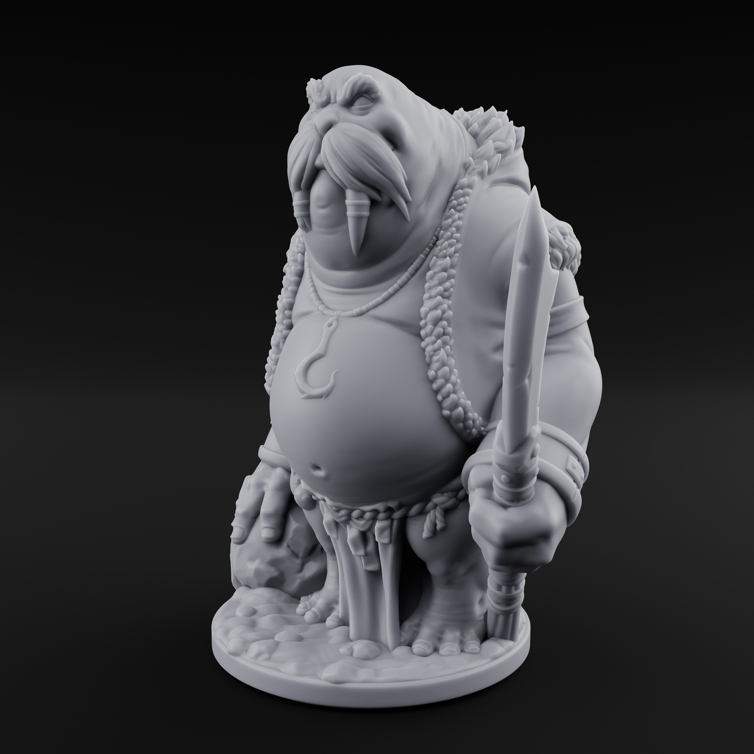 Belly Out Prowling Walrusfolk Hunter C Miniature for Dungeons and Dragons, Pathfinder or other TTRPGs