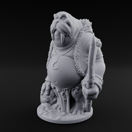 Belly Out Prowling Walrusfolk Hunter C Miniature for Dungeons and Dragons, Pathfinder or other TTRPGs