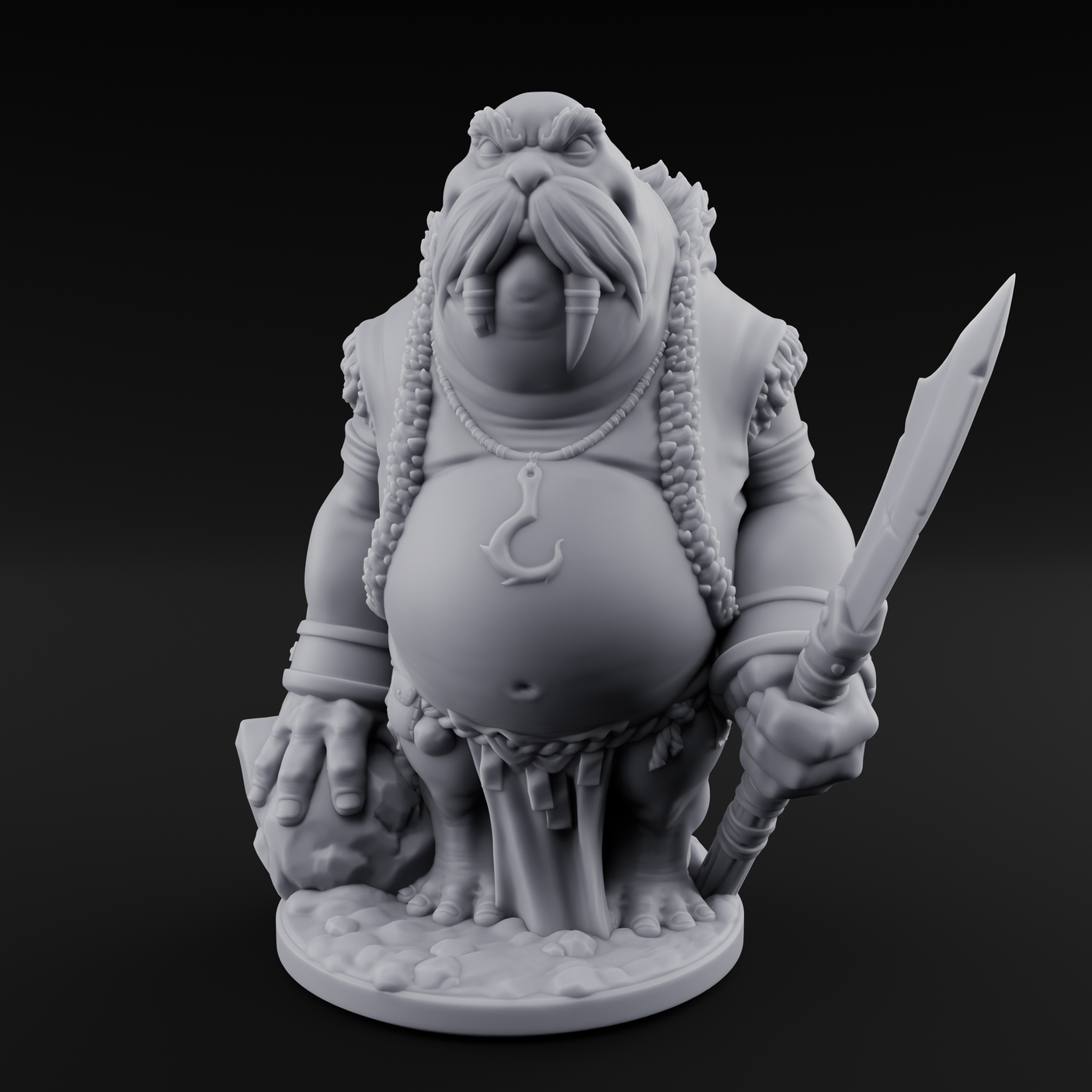 Belly Out Prowling Walrusfolk Hunters Miniature for Dungeons and Dragons, Pathfinder or other TTRPGs