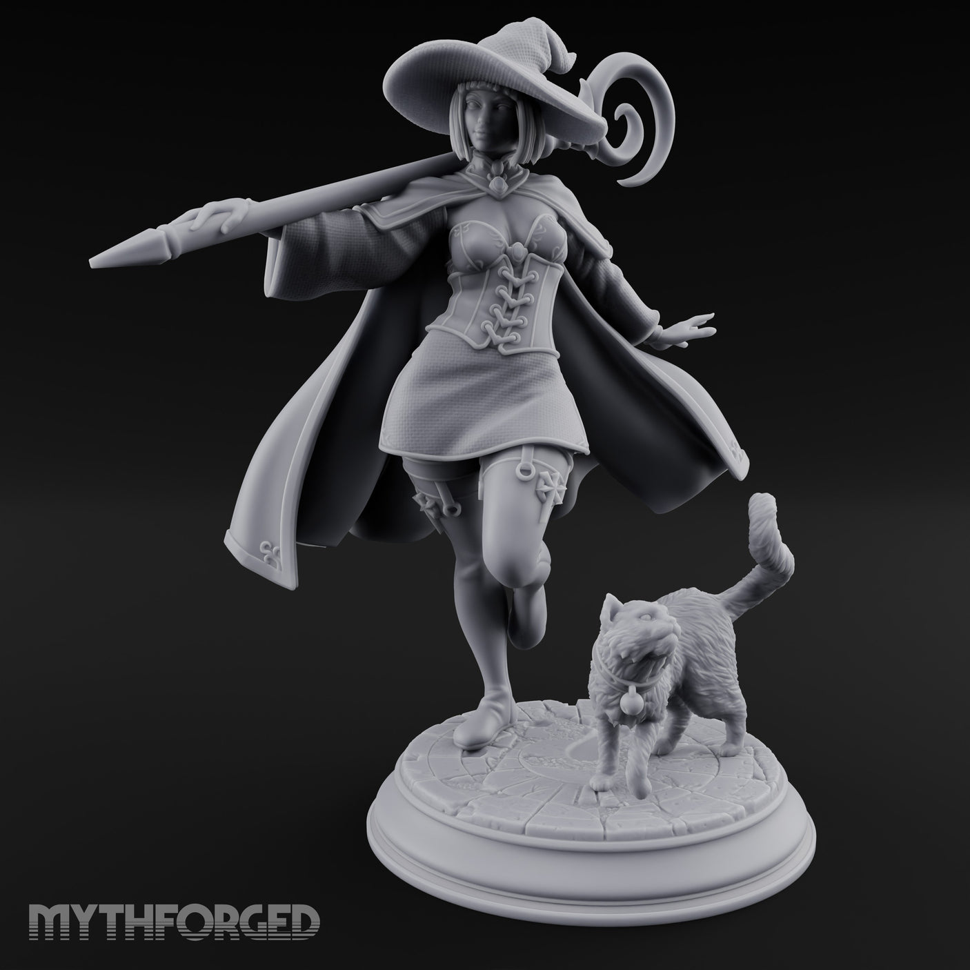 Wand Pointing Human Witch Miniature for Dungeons and Dragons, Pathfinder or other TTRPGs