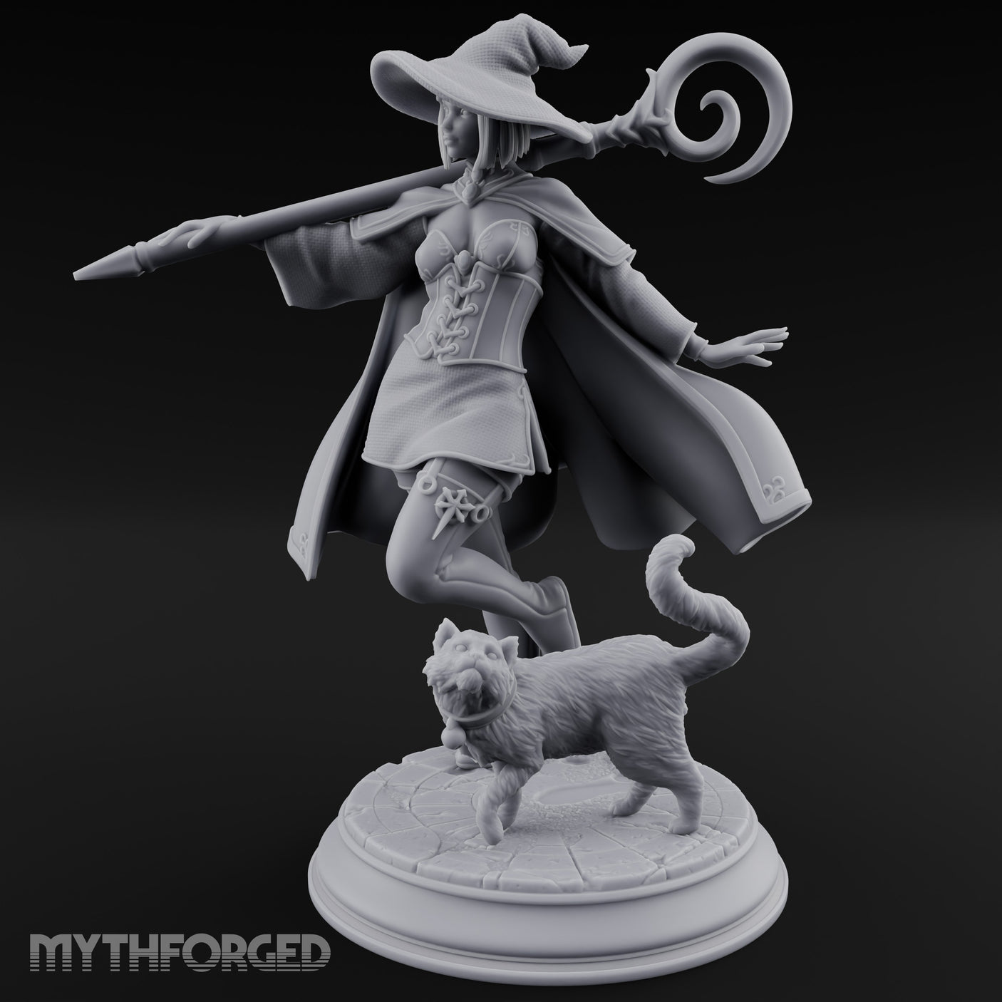 Wand Pointing Human Witch Miniature for Dungeons and Dragons, Pathfinder or other TTRPGs