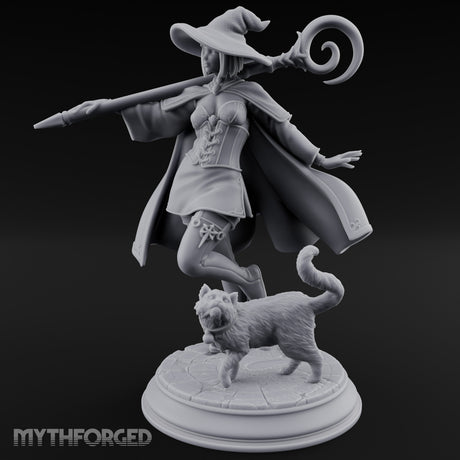 Wand Pointing Human Witch Miniature for Dungeons and Dragons, Pathfinder or other TTRPGs
