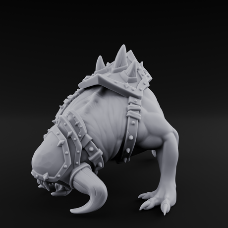 Muzzled And Snarling Hell Hound Warbeast Miniature for Dungeons and Dragons, Pathfinder or other TTRPGs