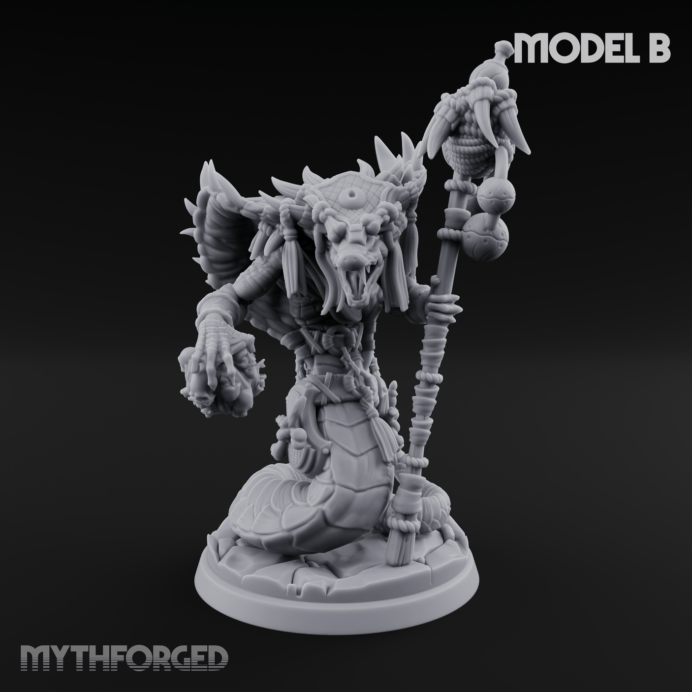 Skulls Dangling Naga Warlocks Miniature for Dungeons and Dragons, Pathfinder or other TTRPGs