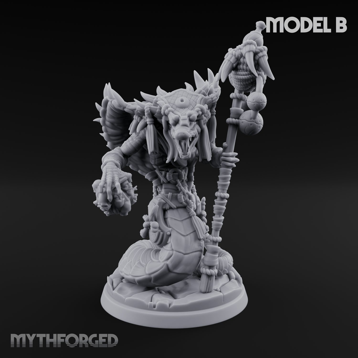 Skulls Dangling Naga Warlocks Miniature for Dungeons and Dragons, Pathfinder or other TTRPGs