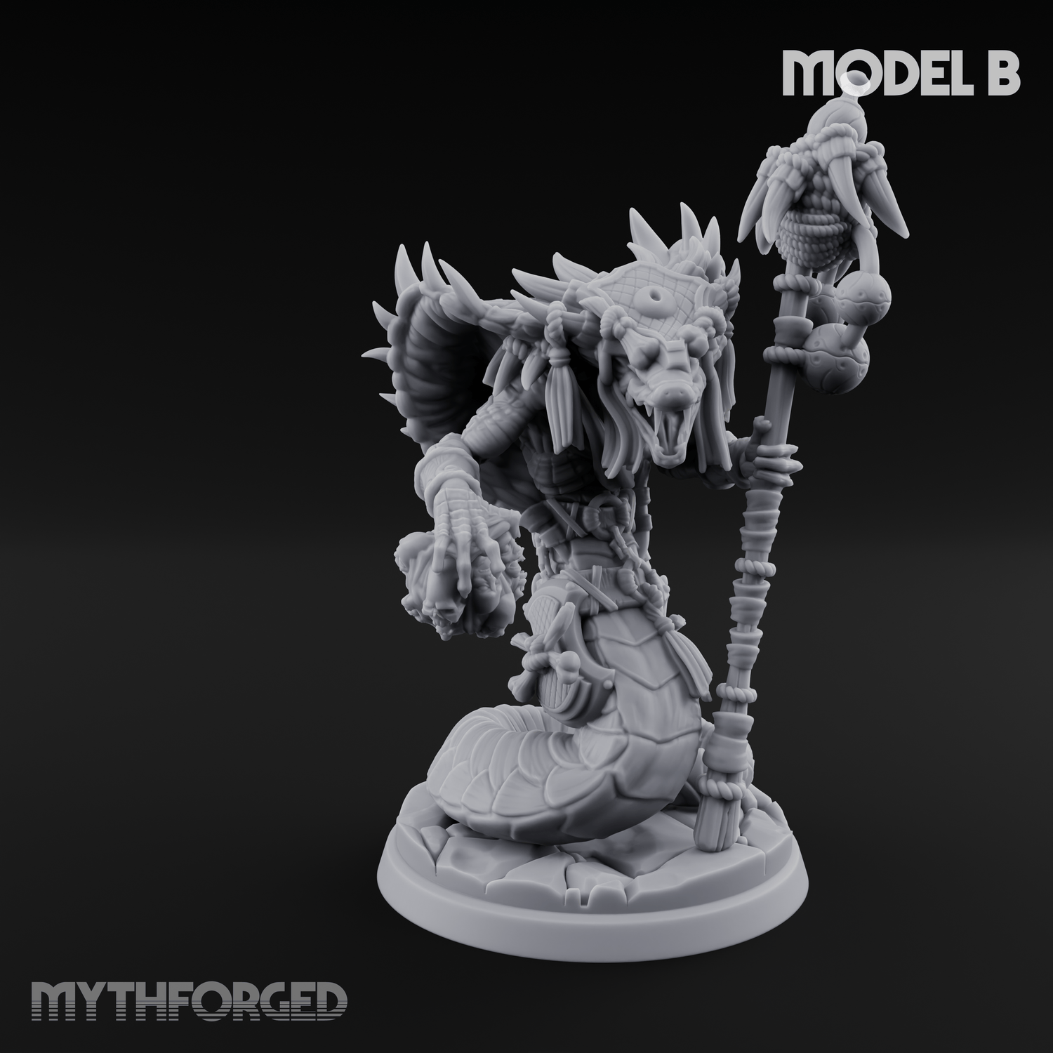 Skulls Dangling Naga Warlocks Miniature for Dungeons and Dragons, Pathfinder or other TTRPGs