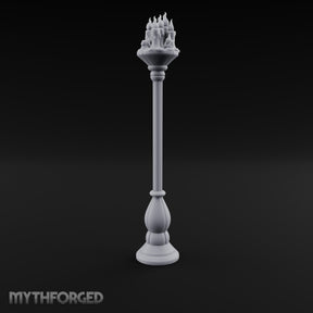 Wax-Dripped Flame-Crowned Candle Lamp Post Miniature for Dungeons and Dragons, Pathfinder or other TTRPGs