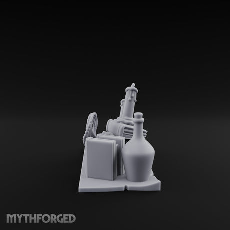 Wax-Dripped Tome-Leaned Scholar's Desk Clutter Set Miniature for Dungeons and Dragons, Pathfinder or other TTRPGs