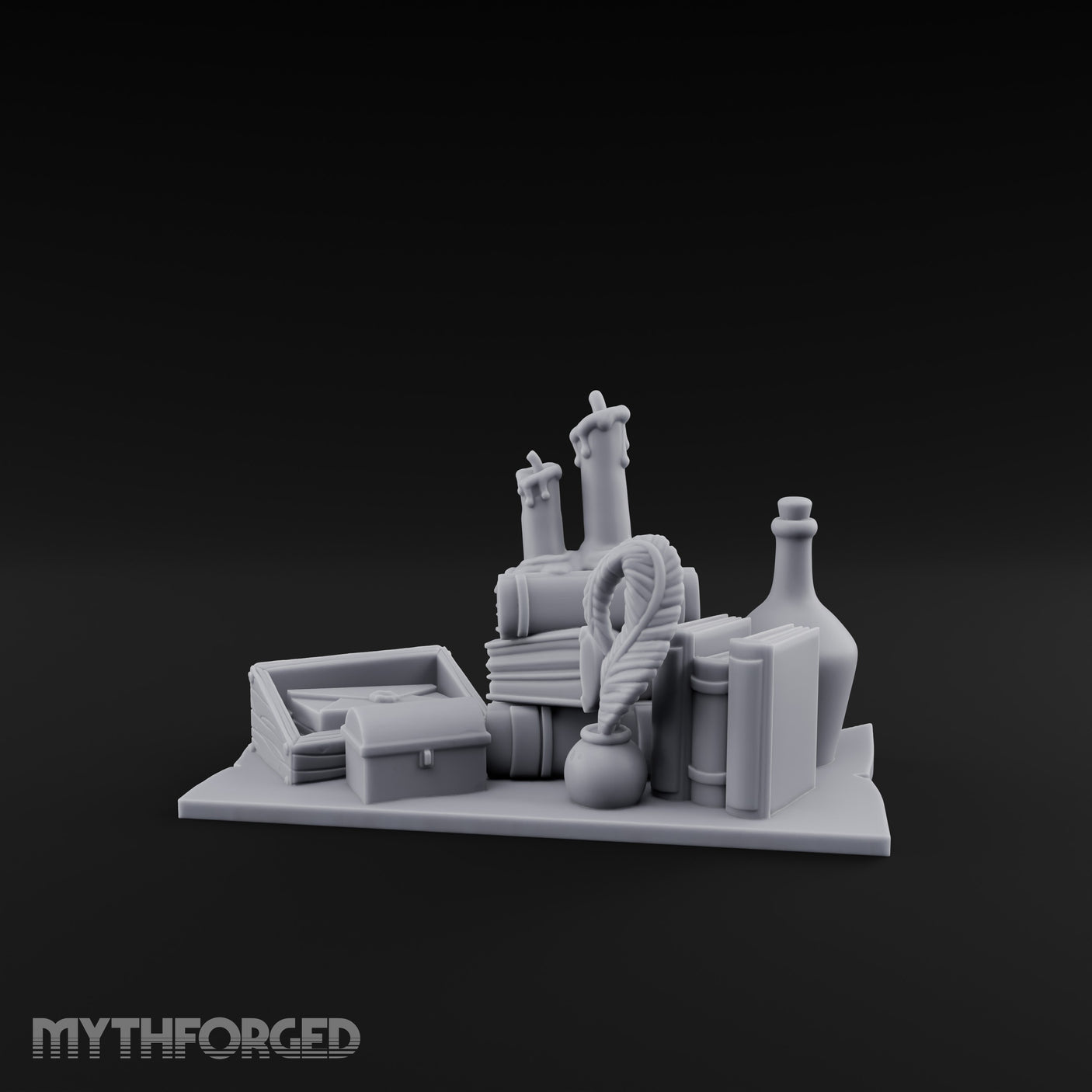 Wax-Dripped Tome-Leaned Scholar's Desk Clutter Set Miniature for Dungeons and Dragons, Pathfinder or other TTRPGs