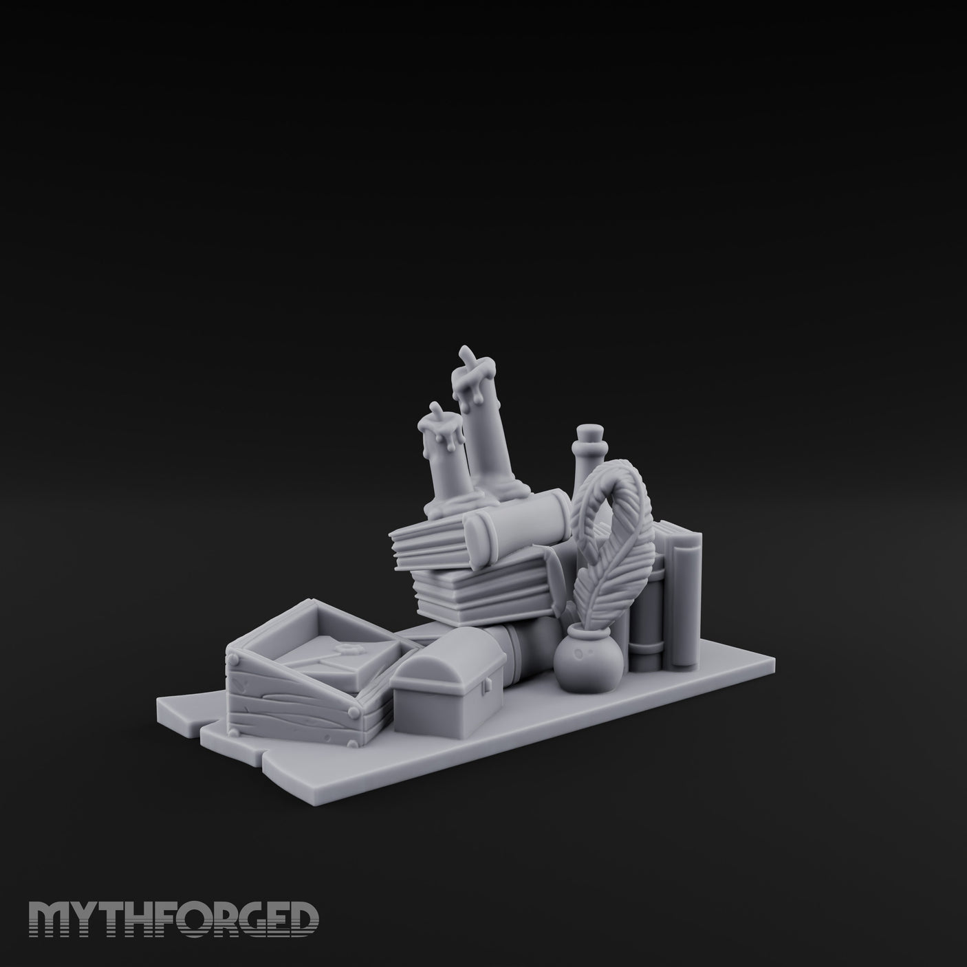 Wax-Dripped Tome-Leaned Scholar's Desk Clutter Set Miniature for Dungeons and Dragons, Pathfinder or other TTRPGs
