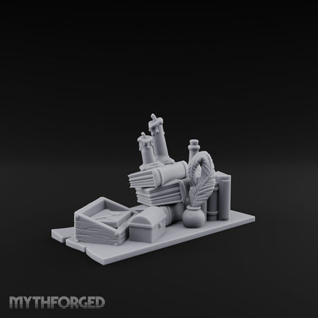 Wax-Dripped Tome-Leaned Scholar's Desk Clutter Set Miniature for Dungeons and Dragons, Pathfinder or other TTRPGs