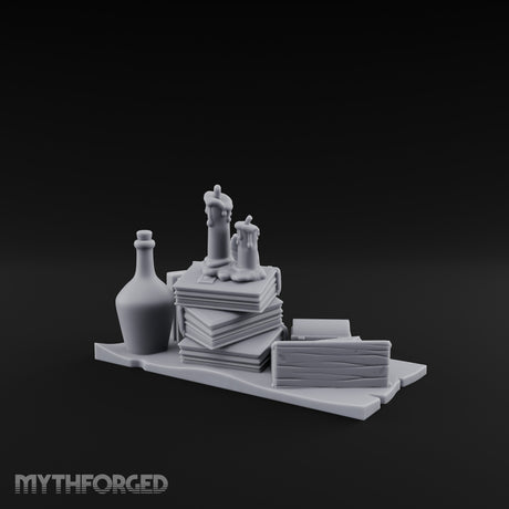Wax-Dripped Tome-Leaned Scholar's Desk Clutter Set Miniature for Dungeons and Dragons, Pathfinder or other TTRPGs