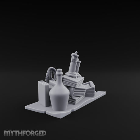 Wax-Dripped Tome-Leaned Scholar's Desk Clutter Set Miniature for Dungeons and Dragons, Pathfinder or other TTRPGs