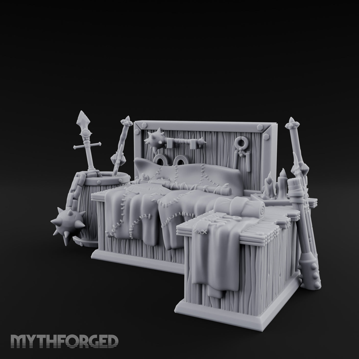 Weapon-Hung Chain-Stitched Warlord's Bed Chamber Set