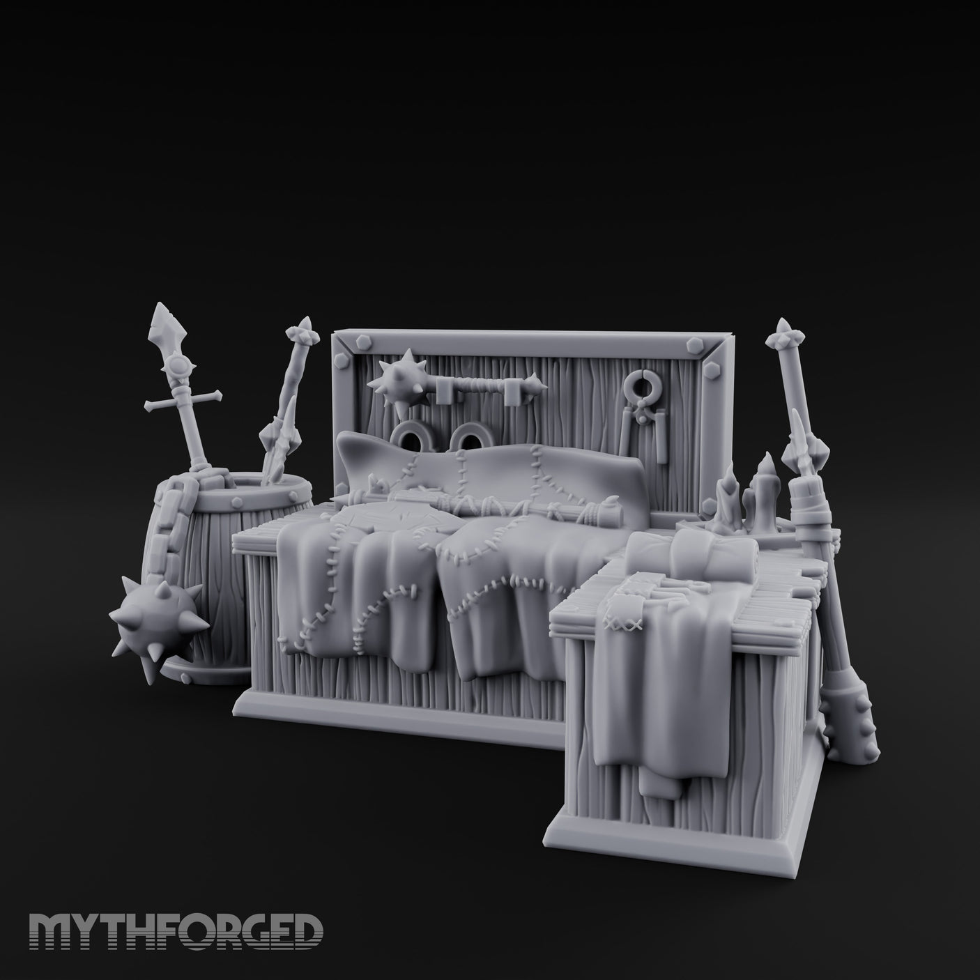 Weapon-Hung Chain-Stitched Warlord's Bed Chamber Set gallery 1