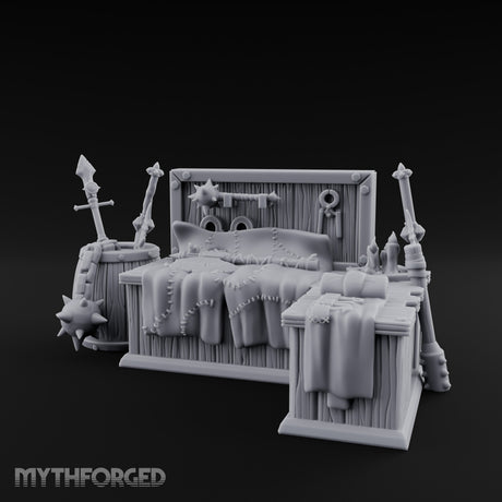 Weapon-Hung Chain-Stitched Warlord's Bed Chamber Set Miniature for Dungeons and Dragons, Pathfinder or other TTRPGs
