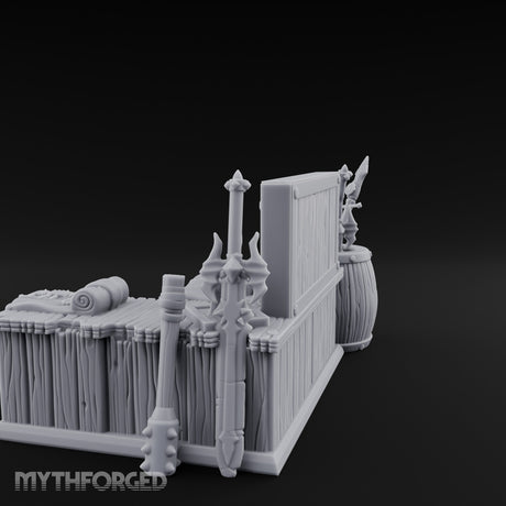 Weapon-Hung Chain-Stitched Warlord's Bed Chamber Set Miniature for Dungeons and Dragons, Pathfinder or other TTRPGs