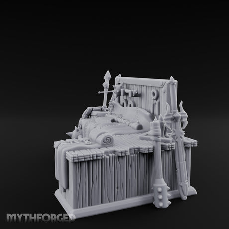 Weapon-Hung Chain-Stitched Warlord's Bed Chamber Set Miniature for Dungeons and Dragons, Pathfinder or other TTRPGs